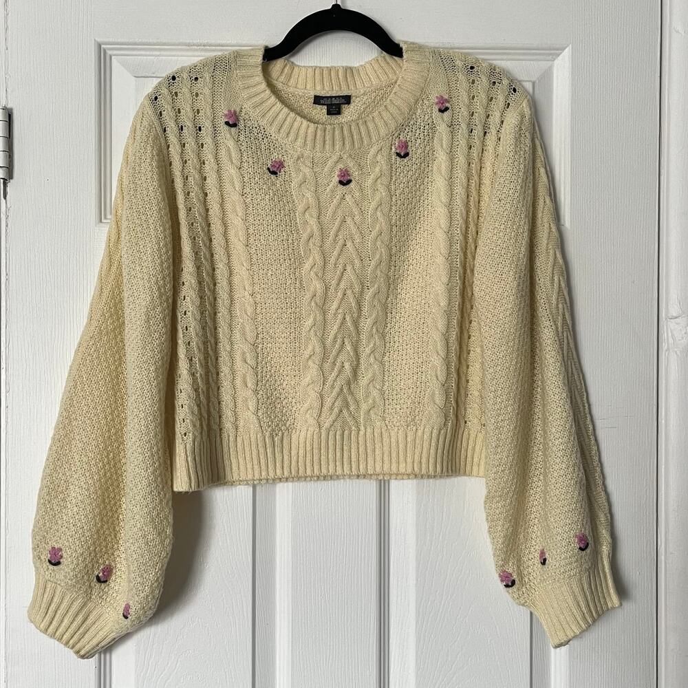 Wild Fable Cable Knit Flower Appliqué Sweater - Size M